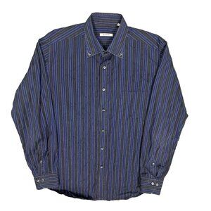 Pal Zileri Dress‎ Shirt Button Down Striped Cotton Long Sleeve Blue 16.5 Large